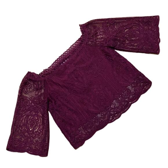 NWT Lucy Paris Burgundy Crochet Lace Crop Top Size Large - Picture 4 of 10